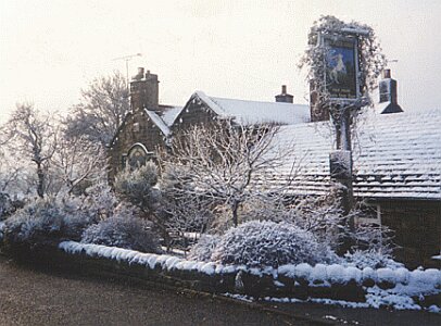 White Horse Inn, Woolley Moor, in the snow