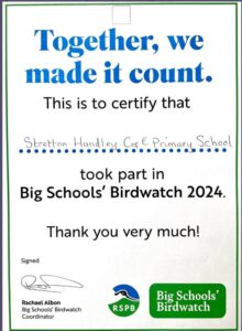 Big Schools' Birdwatch 2024 certificate
